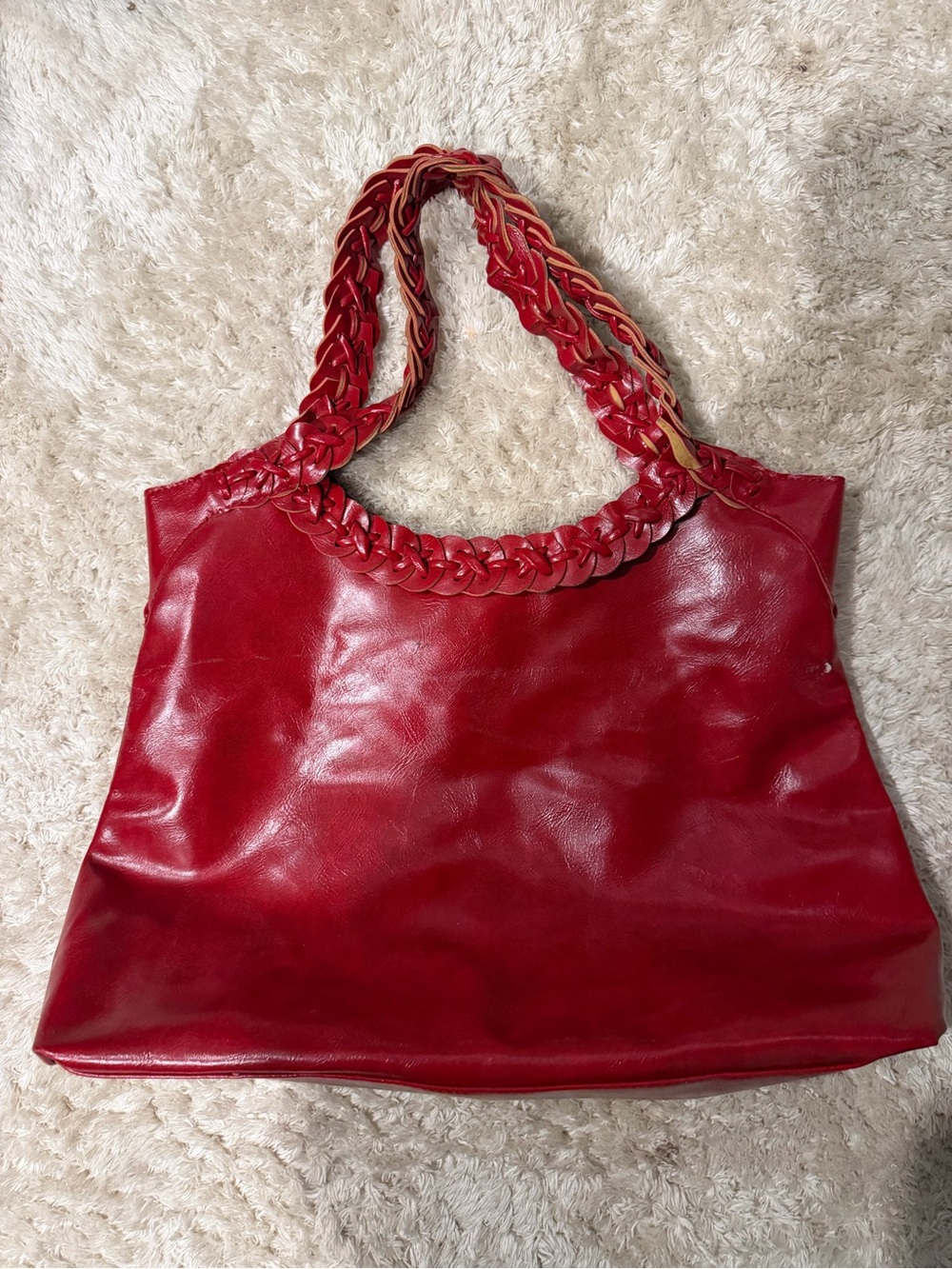 Red Braided-Handle Shoulder Tote Bag